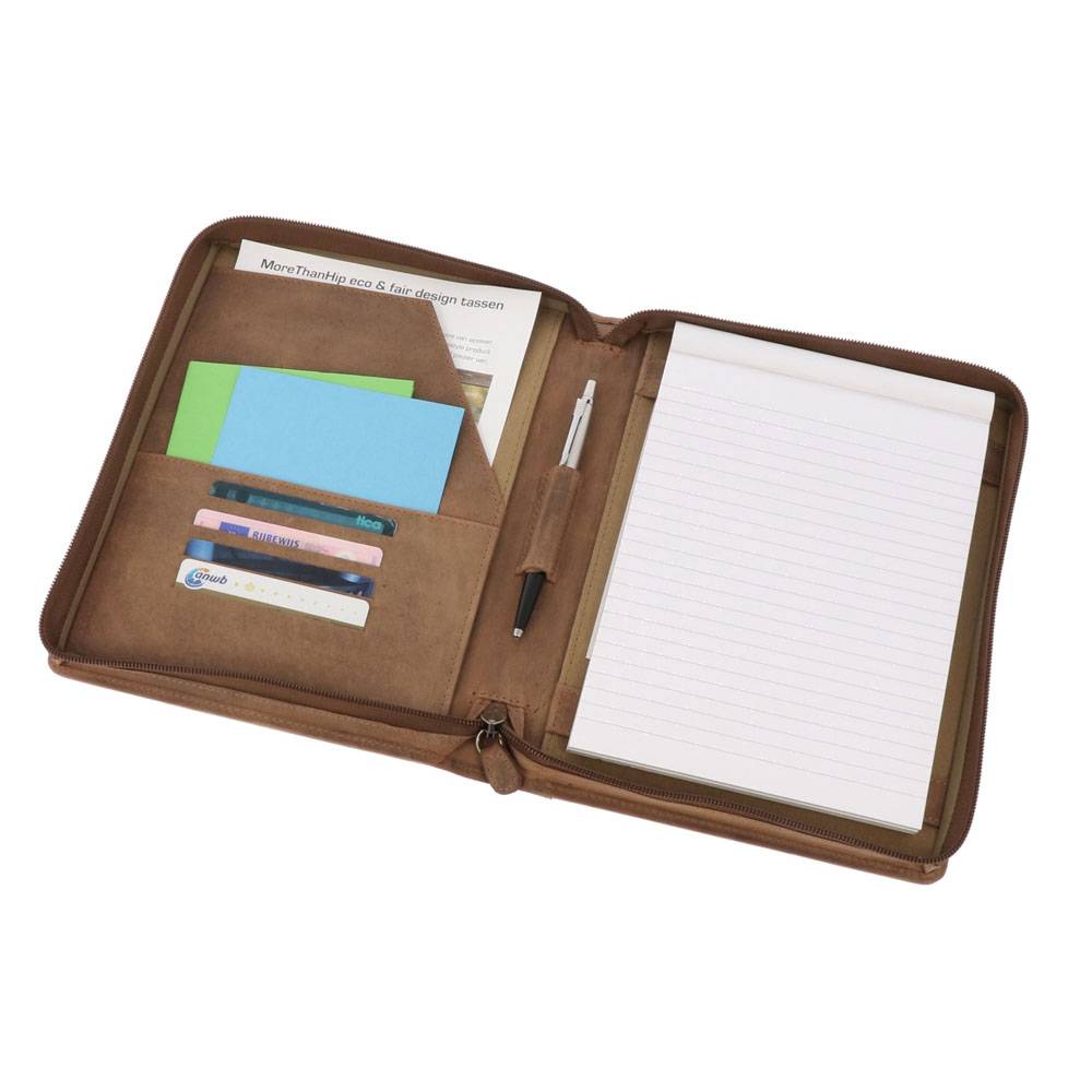 Luxe schrijfmap A5 met rits van mat bruin vintage ecoleer Brighton