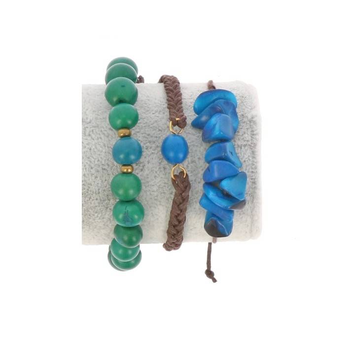 Armbanden set van tagua en acai Laila blauw groen