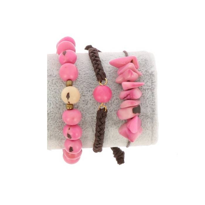 Armbanden set van tagua en acai – Laila roze/crème