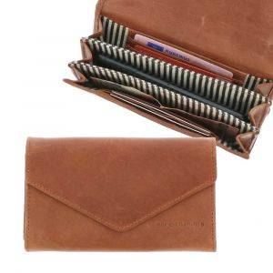 RFID dames portefeuille met veel pasjes vakjes in bruin vintage ecoleer