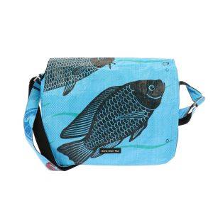 Handtas van gerecyclede cementzakken - Qinisa vis blauw