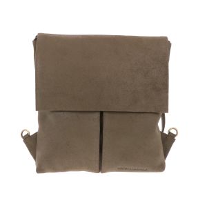 SAMPLE SALE Multifunctionele schoudertas/rugtas van grijsgroen geruwd leer