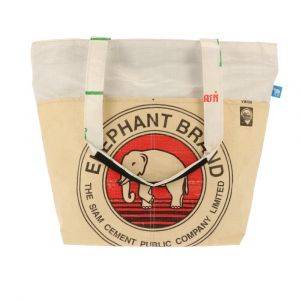 Shopper tas van gerecyclede cementzakken met rits - Alley - olifant / wit