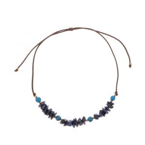 Verstelbare halsketting van tagua en acai - Alicia blauw