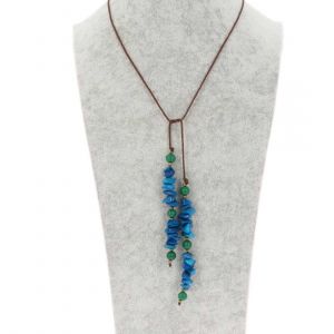 Omslag halsketting van tagua en acai - Natalia blauw/groen
