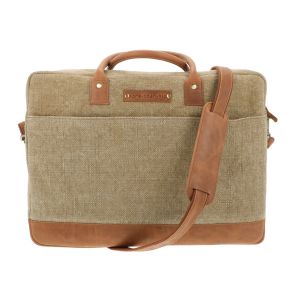 SAMPLE SALE - Uniek Exemplaar 15.6 inch Laptoptas Canvas & Ecoleer - vaal legergroen 