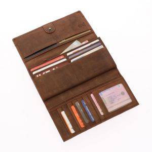 RFID overslagportemonnee van mat bruin vintage ecoleer - Derby