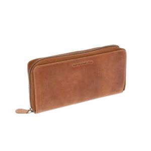 SAMPLE SALE Luxe damesportefeuille met rits rondom van mat lichtbruin vintage ecoleer 
