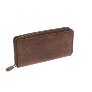 SAMPLE SALE Luxe damesportefeuille met rits rondom van mat donkerbruin vintage ecoleer 