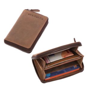 Klein portemonneetje voor o.a. pasjes van sterk, plantaadig gelooid rundleer