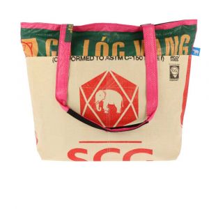 Shopper tas van gerecyclede cementzakken met rits - Alley - olifant / roze