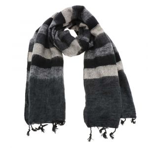 Pina - brede 'yakwol' sjaal of omslagdoek - zwart/grijs gestreept