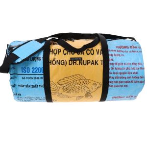 Weekend- of sporttas 40 L van gerecyclede visvoerzakken - Jumbo L geel/blauw