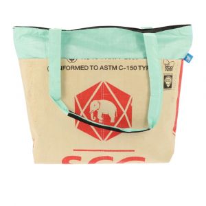 Shopper tas van gerecyclede cementzakken met rits - Alley - olifant / mint