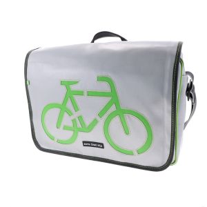 Waterdichte 15,6 inch laptoptas gerecycled vrachtwagenzeil - Rome zilver/groene fiets