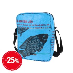 Unisex schoudertas van gerecyclede visvoerzakken - Kosal vis blauw
