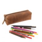 Grote etui of pennenzak van bruin vintage ecoleer 