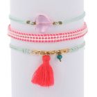 Ibiza inspired armbanden set met glaskraaltjes - blauw roze