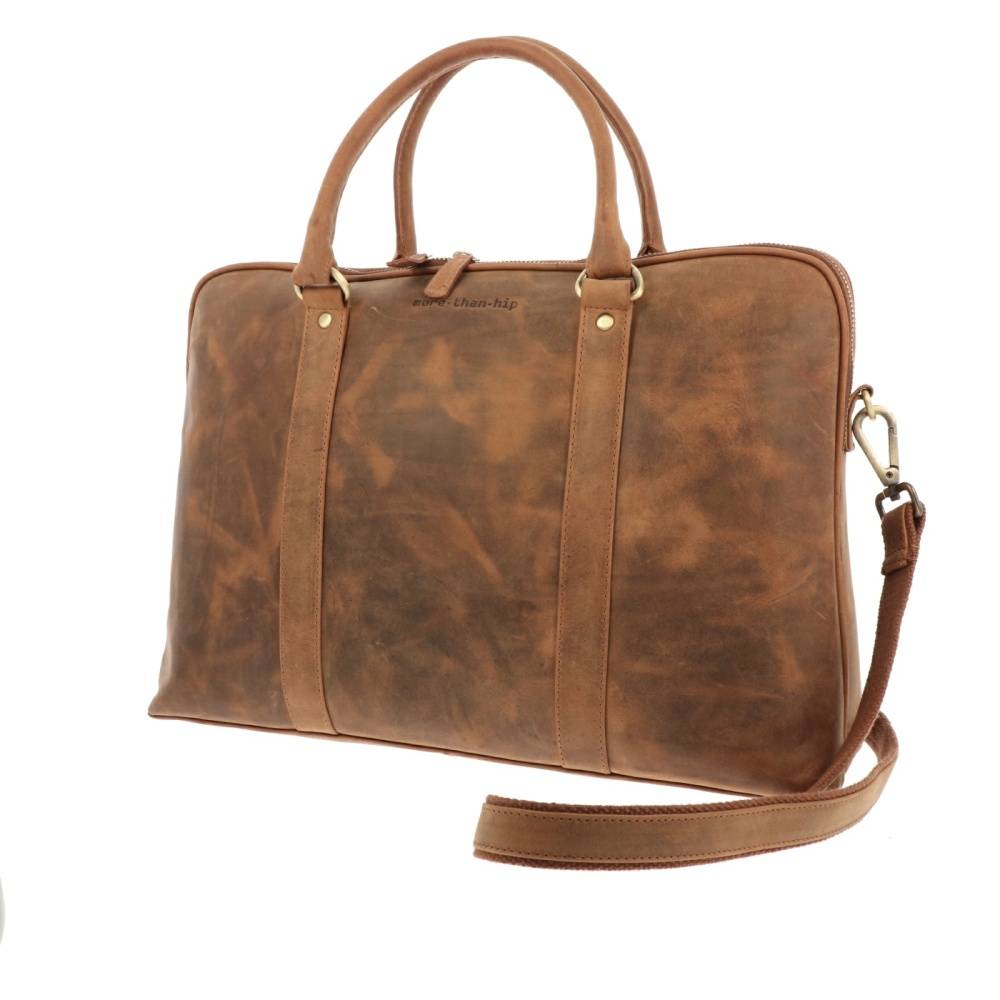 Dames laptoptas 15,6 in mat bruin vintage ecoleer Hazel