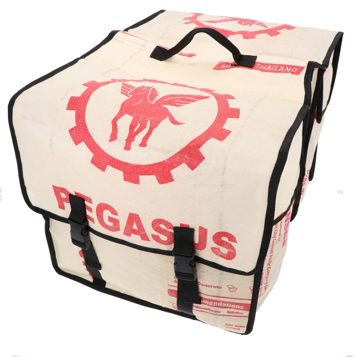 Dubbele fietstas van gerecyclede cementzakken Mumba Pegasus