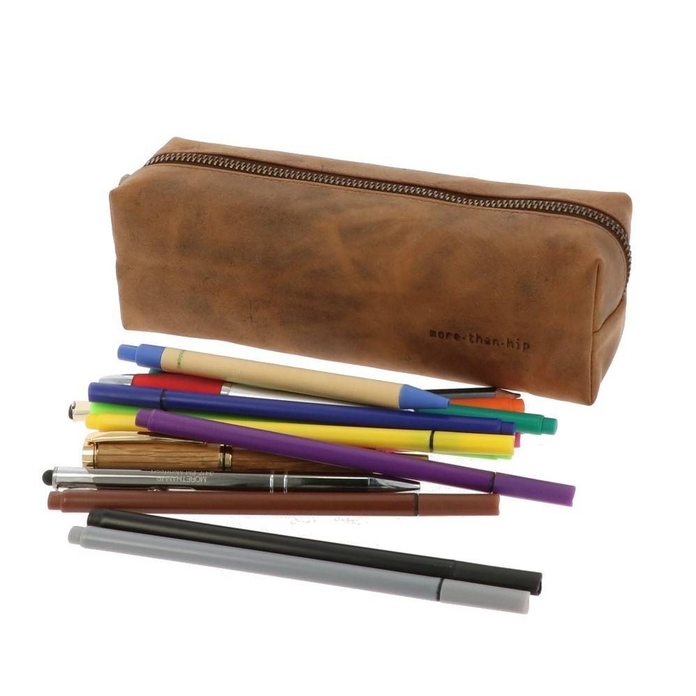 Grote etui van mat bruin vintage ecoleer Lynton