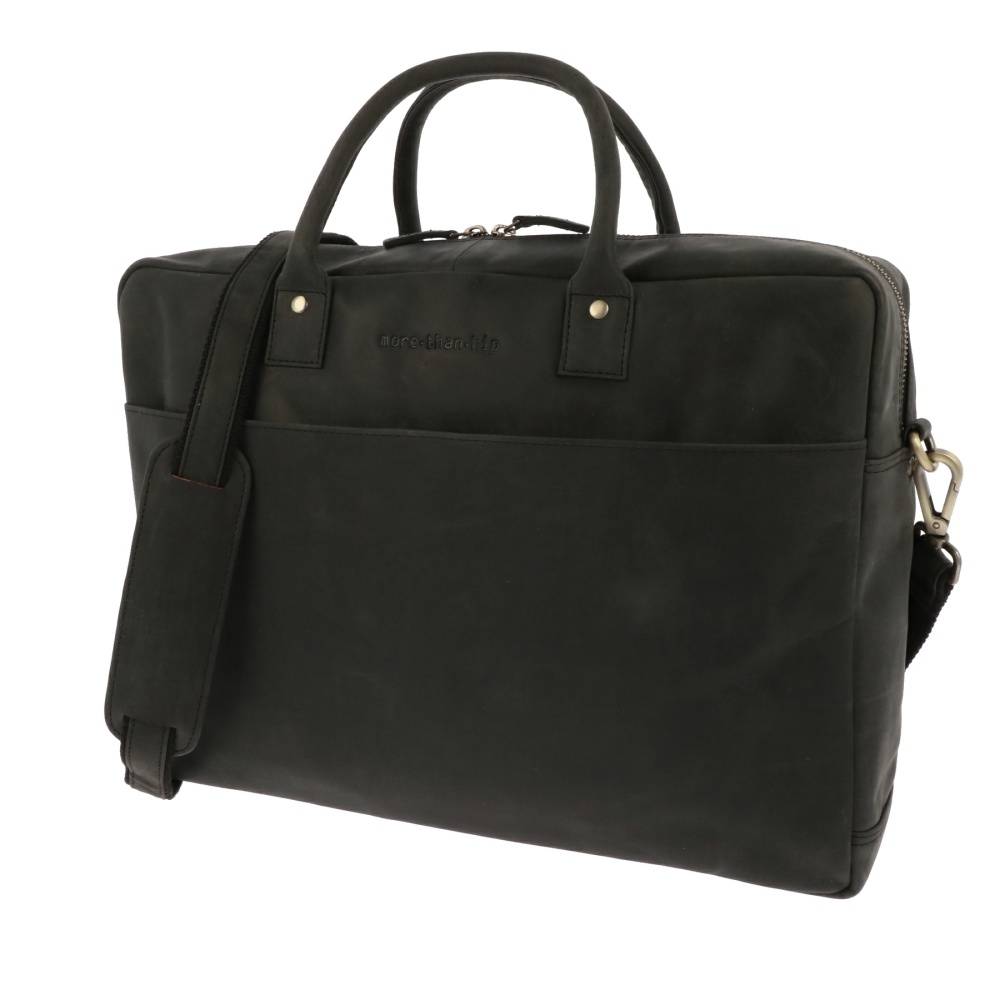 Ruime laptoptas 15,6 van mat zwart vintage ecoleer Huckleberry