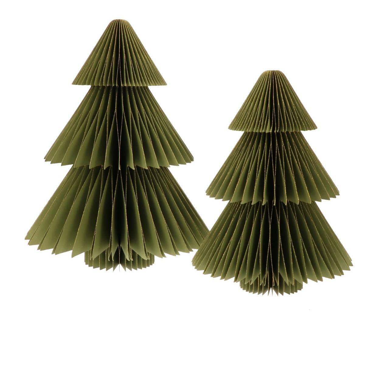 Decoratieve papieren kerstbomen 25 20cm (set 2 stuks) Picea olijfgroen