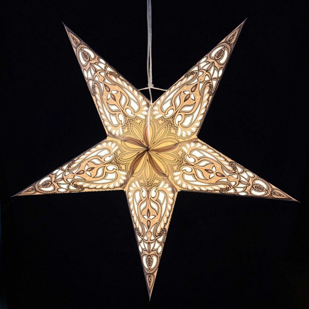 Papieren kerstster Ø60 cm met verlichting Ganesha grijs goud