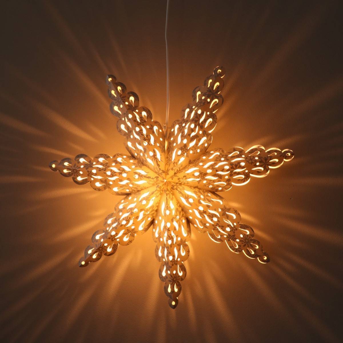 Papieren kerststerØ60 cm incl. verlichtingskabel Tara grijs met glitters