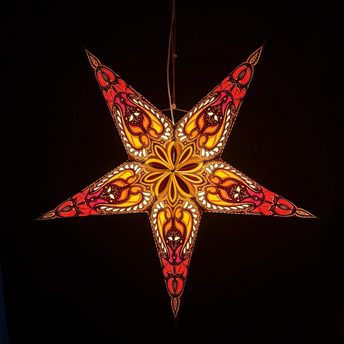 Papieren kerstster Ø60 cm met verlichting Ganesha chocolade goudgeel