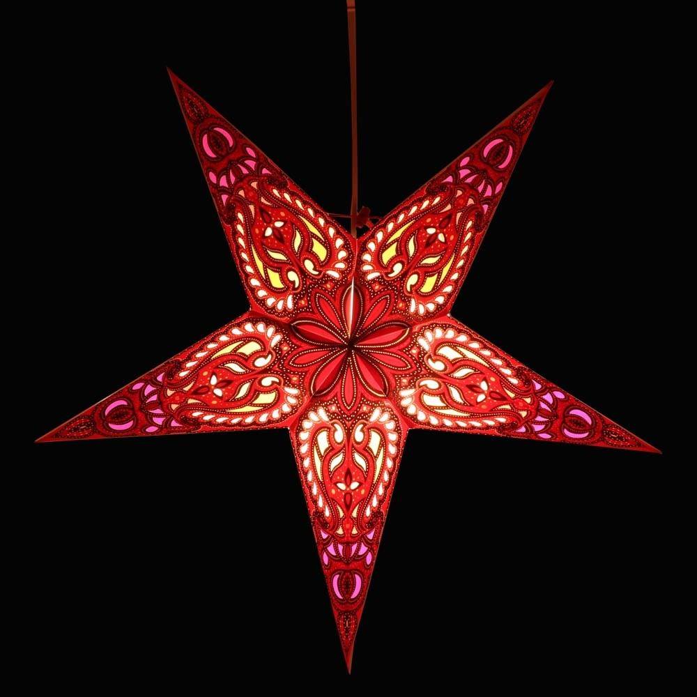 Papieren kerststerØ60 cm incl. verlichtingskabel - Ganesha rood