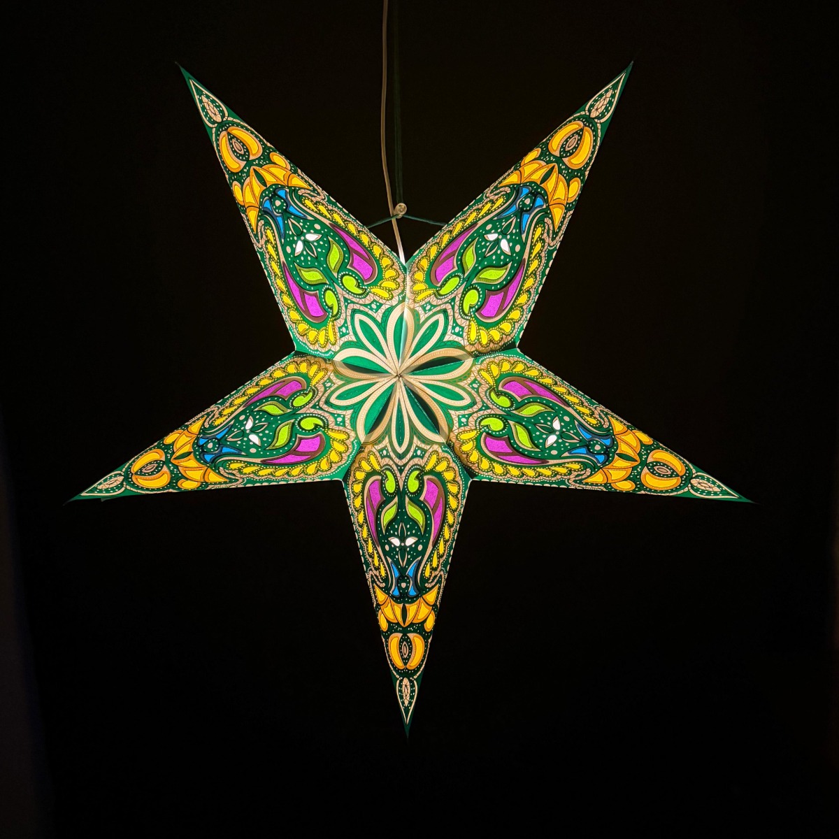 Papieren kerstster Ø60 cm met verlichting Ganesha groen multi