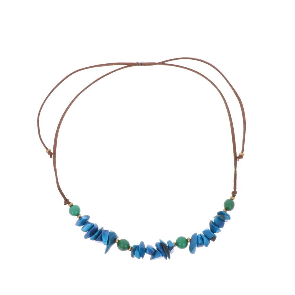 Verstelbare halsketting van tagua en acai Alicia blauw groen