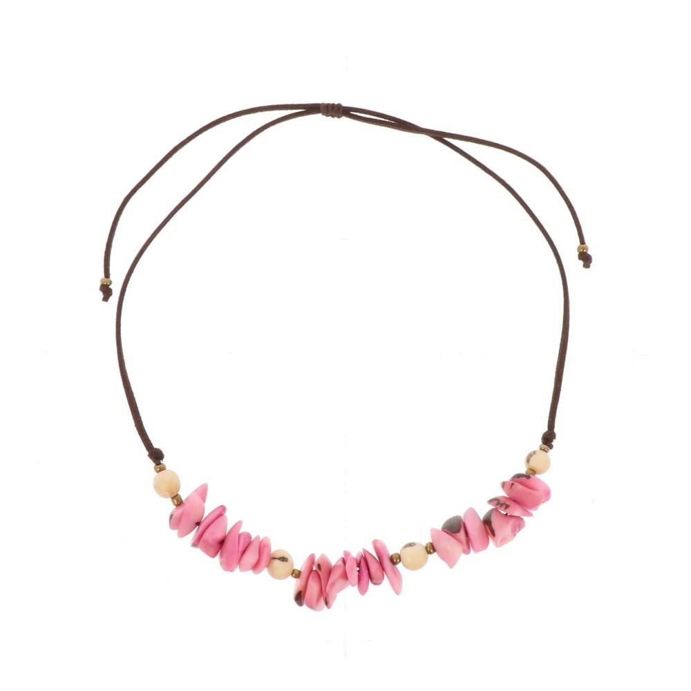 Verstelbare halsketting van tagua en acai Alicia roze crème