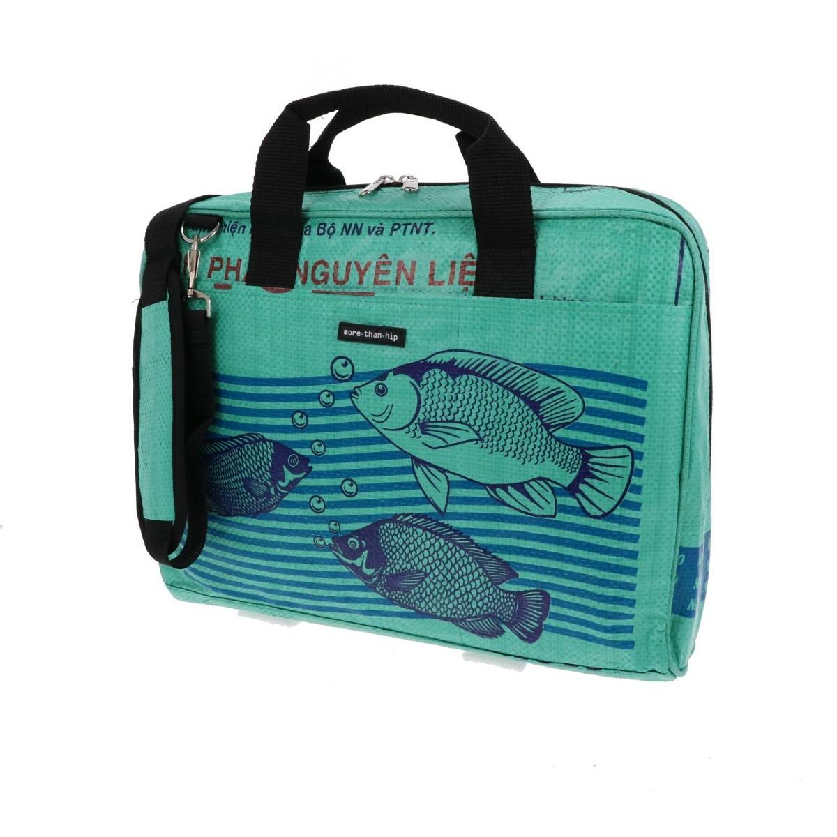 Laptoptas 15,6 inch van gerecyclede visvoerzakken Sanuk vis groen