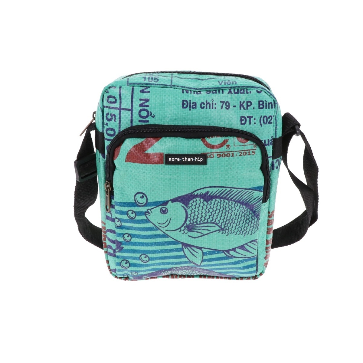 Unisex crossbody tasje van gerecyclede visvoerzakken Baksey vis groen