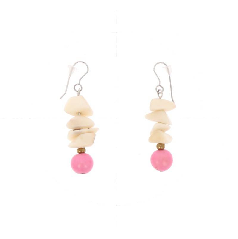 Oorbellen van tagua en acai Raquel roze crème