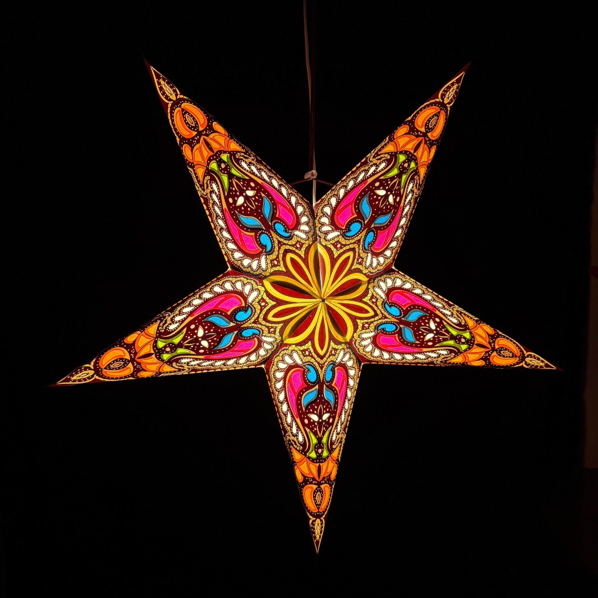 Papieren kerstster Ø60 cm met verlichting Ganesha chocolade blauw multi