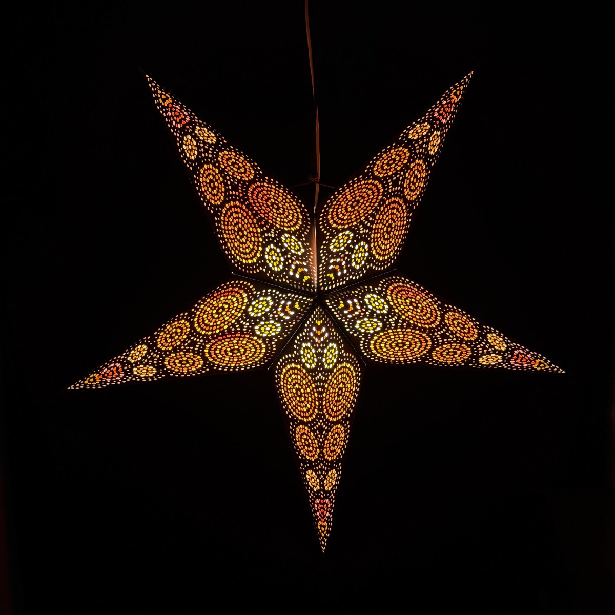 Papieren kerstster Ø60 cm met verlichting Goa zwart oranje geel
