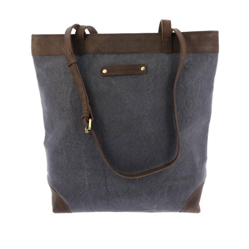 Ruime shopper tas van canvas en ecoleer en rits Lagotto donkerblauw