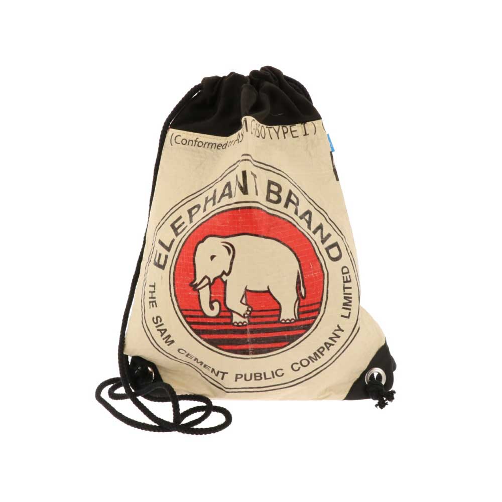 Rugtasje met trekkoord (M) van gerecyclede cementzakken Jolie olifant