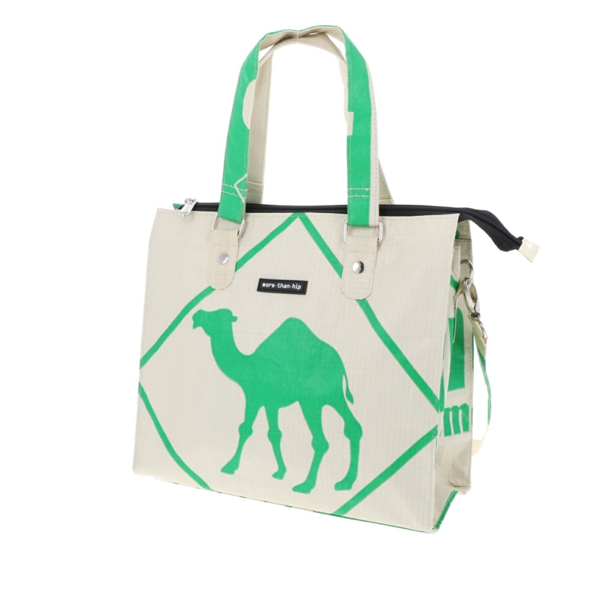 Stijlvolle dames schoudertas van gerecyclede cementzakken Dara kameel groen