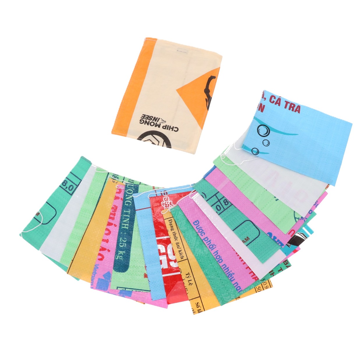 Vlaggenlijn rechthoekig voor binnen en buiten gerecyclede visvoerzakken 5 meter Samnang multicolour