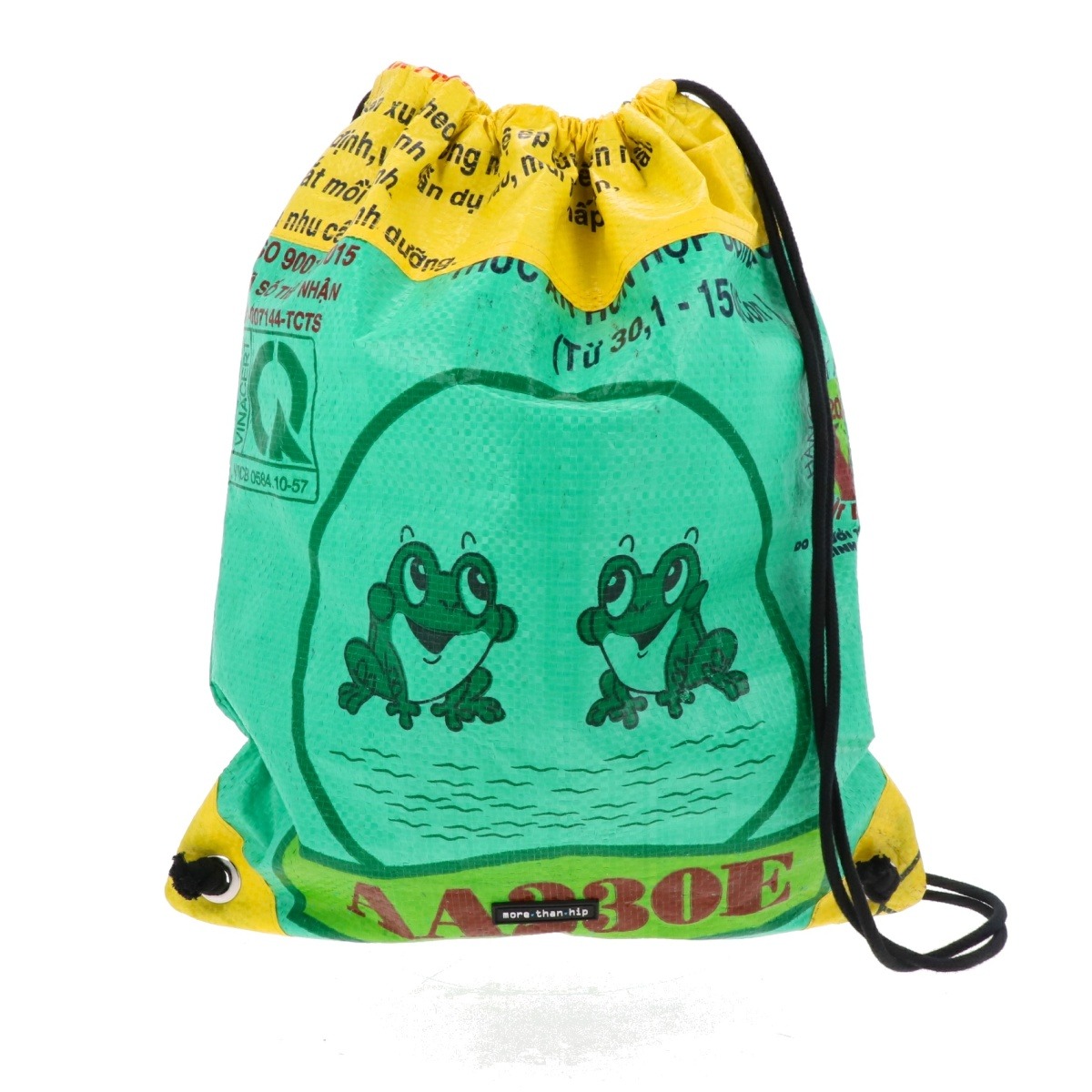 Rugtasje met trekkoord van gerecyclede diervoederzakken Chenda kikkers