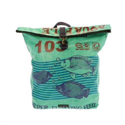 Rolltop rugtas van gerecyclede cementzakken Tantor vis groen