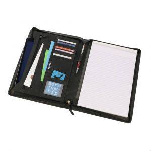 Luxe schrijfmap A4 met met Ipad- of tabletvak van mat zwart vintage ecoleer - Chester