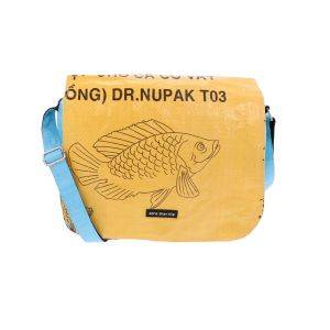 Handtas van gerecyclede visvoerzakken - Qinisa geel/blauw