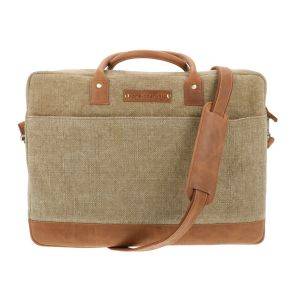 SAMPLE SALE - Uniek Exemplaar 15.6 inch Laptoptas Canvas & Ecoleer - vaal legergroen 