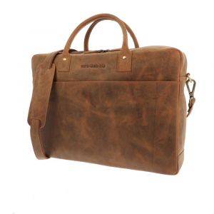 Ruime laptoptas 15,6" van mat bruin vintage ecoleer - Huckleberry