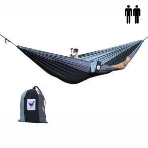 2 persoons (reis)hangmat Shades of grey - zwart met 2 kleuren grijs